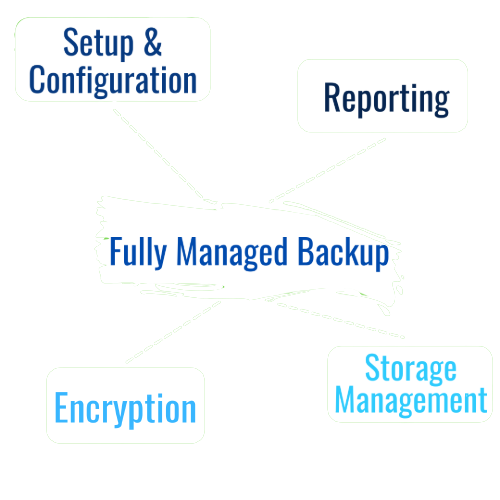 Fully Managed Backup -Setup and configuration, reporting, encryption, storage management